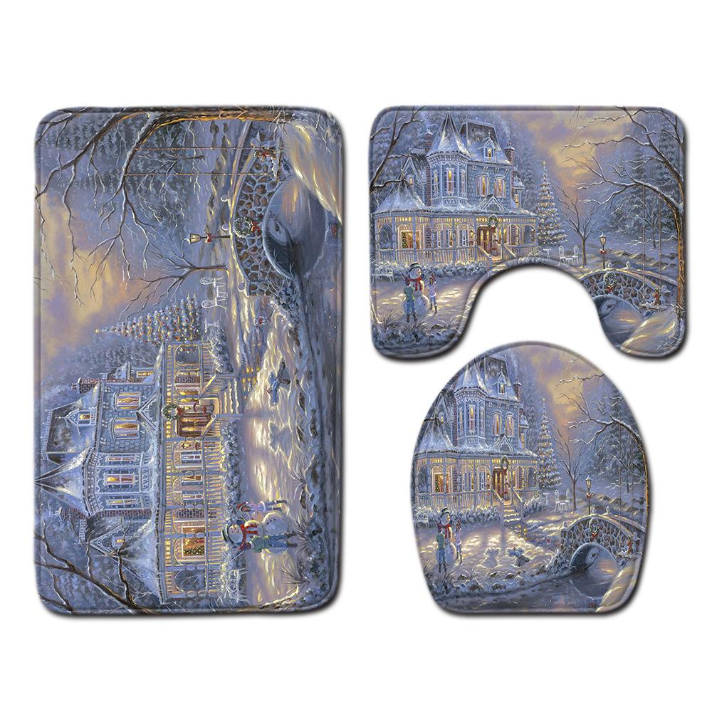 Christmas Bathroom Floor Mat Toilet Three-Piece Set