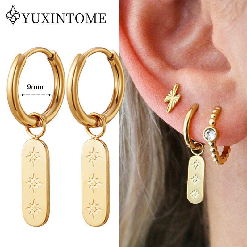 YUXINTOME 925 Silver Ear Needle Zircon Hoop gold Earrings For Women Square Plate Pendant Cutout Heart Earrings Fashion Jewelry
