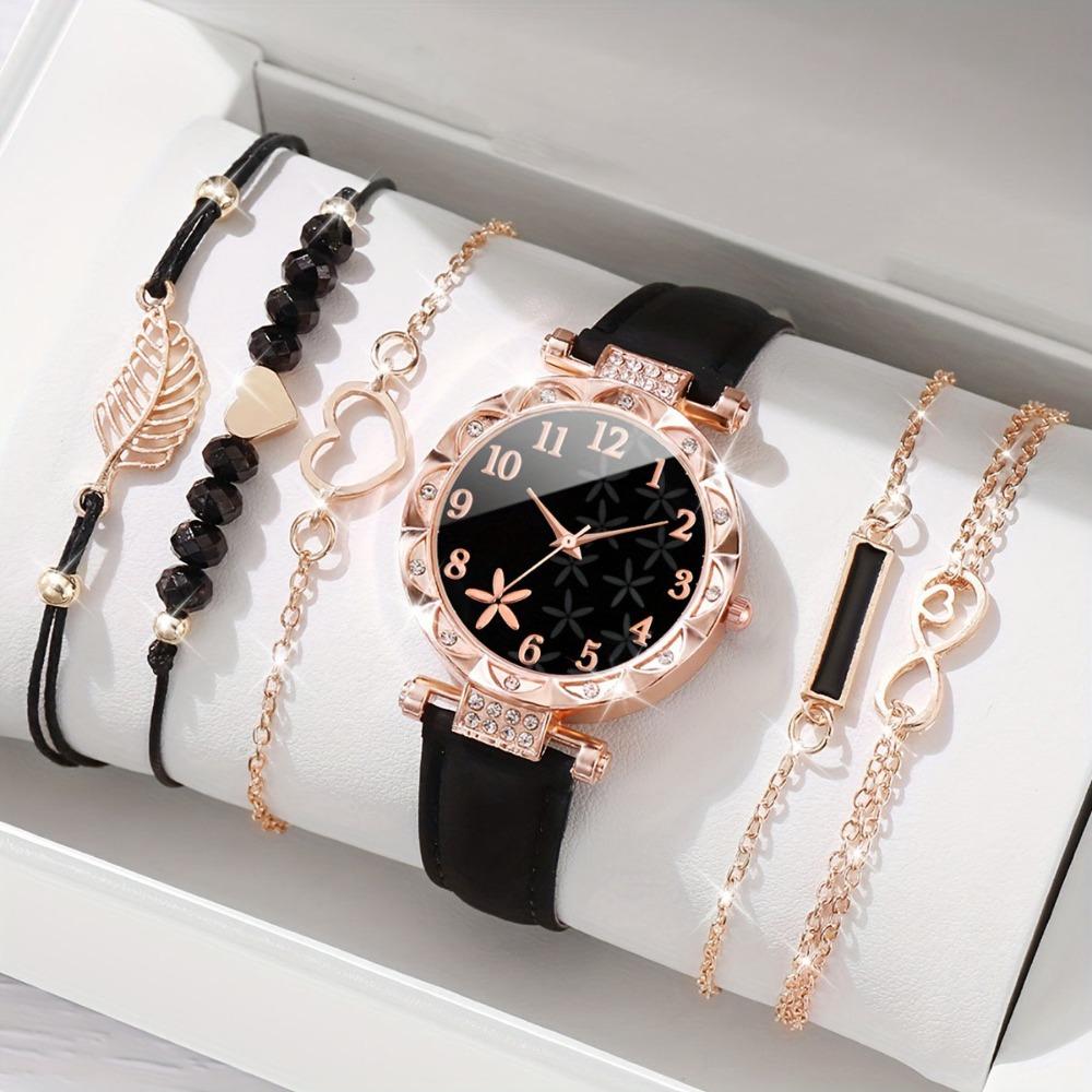 with Leather Strap Watch Bracelet Set Heart Shape Quartz Wristwatch New Watch Jewelry Set  Woman