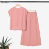 ZANZEA Women Short Sleeve Blouse and Long Skirts Summer Two Piece Suit Sets