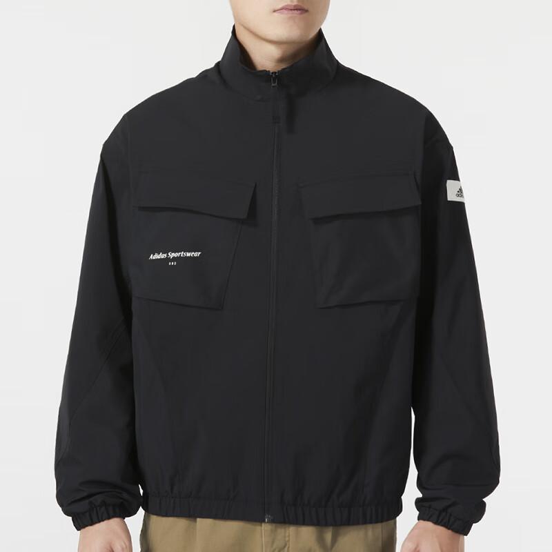 Adidas Veste Homme Couleur Unie Logo Col Montant Manches Longues Vestes Noir IP4987