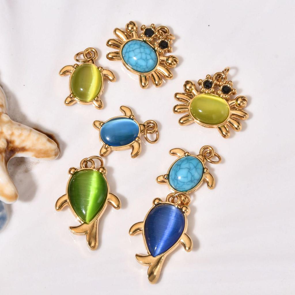 European Stainless Steel Turtle Crab Fish Necklace Keychain Pendant Charm