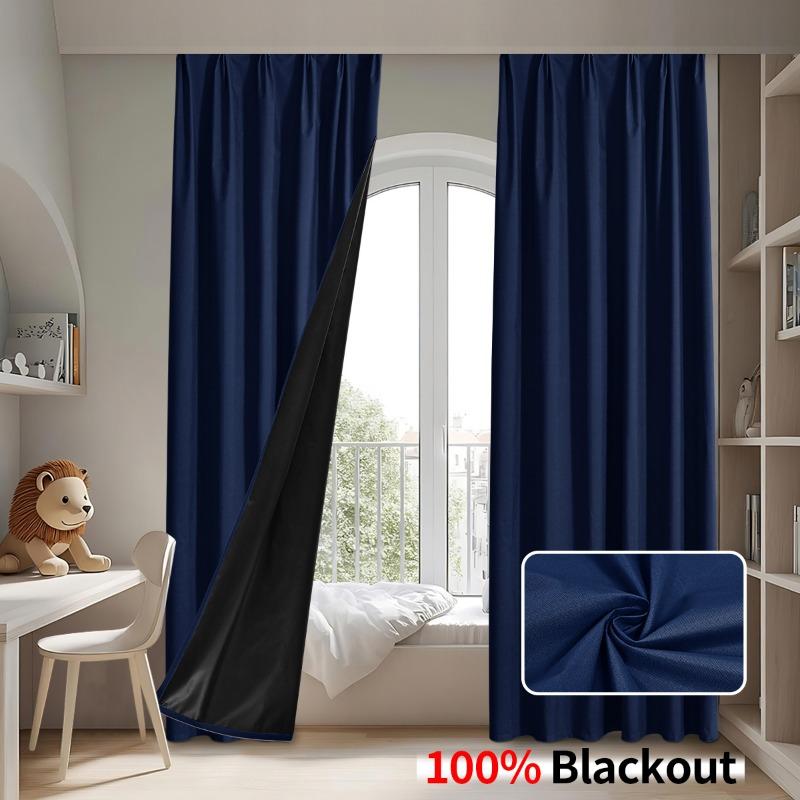1-Panel Blackout Sun Protection Thermal Insulation Plain Linen Curtain with Hook,Living Room Office Bedroom Home Decor Curtains