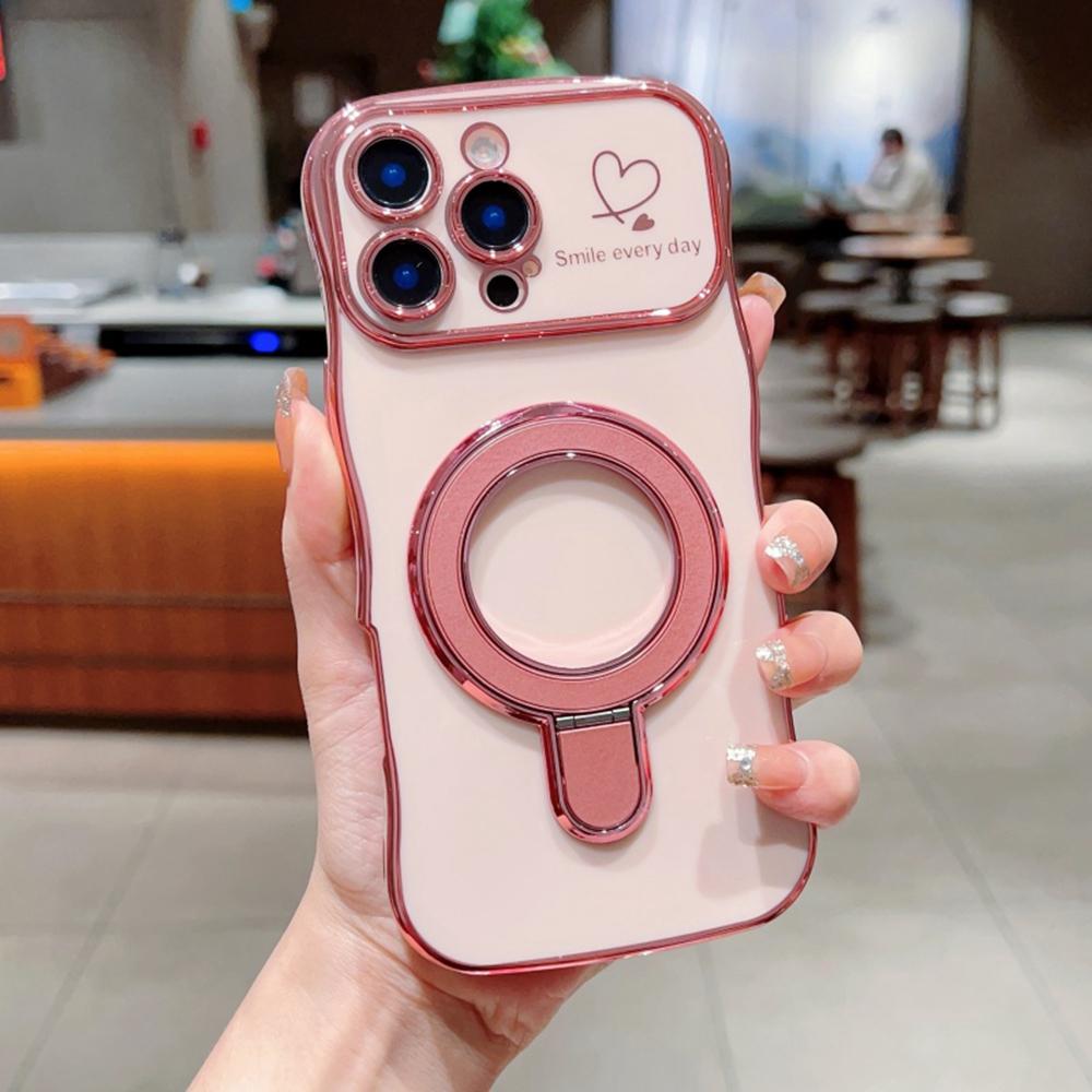 For iPhone 16 Pro Max Case with Kickstand TPU Phone Back Cover Curly Shape Love Heart