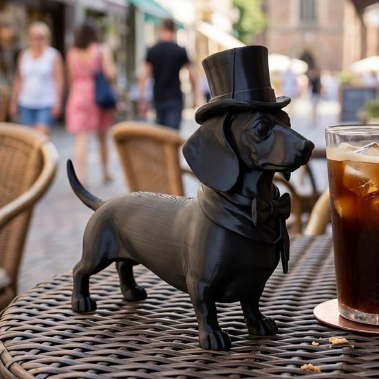 jijijing 3D Printed Gentleman Dachshund Figurine, Elegant Dog Sculpture Desktop Ornament, Solid Matte Black Art Statue for Home Office Decor Gift