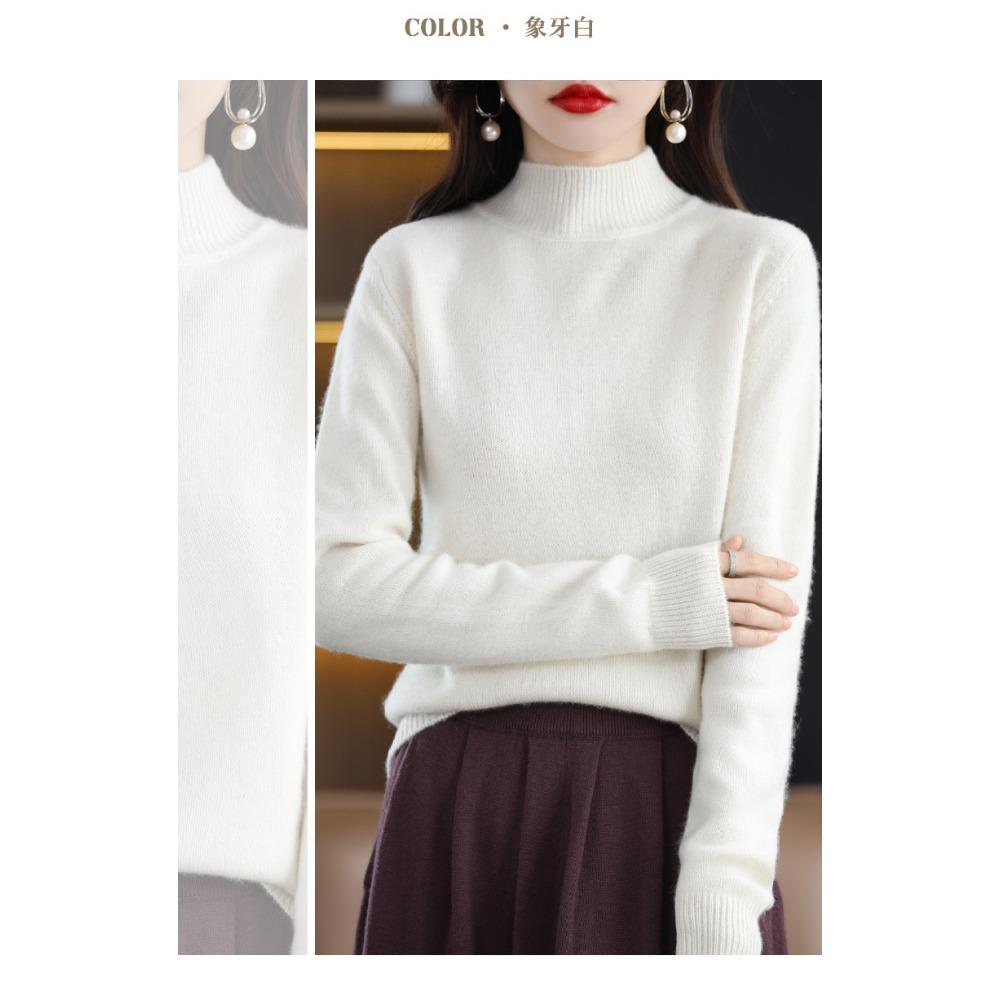 Autumn Winter Sweater Women Half High Neck Long Sleeve Top Loose Slim Versatile Pullover Knitwear Casual Knitted Jumper