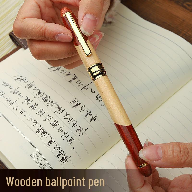 Wooden Metal Ballpoint & Bamboo Fountain Pen - Retro Colorblock, High-End Refill, Ideal for Business or Student Gifts