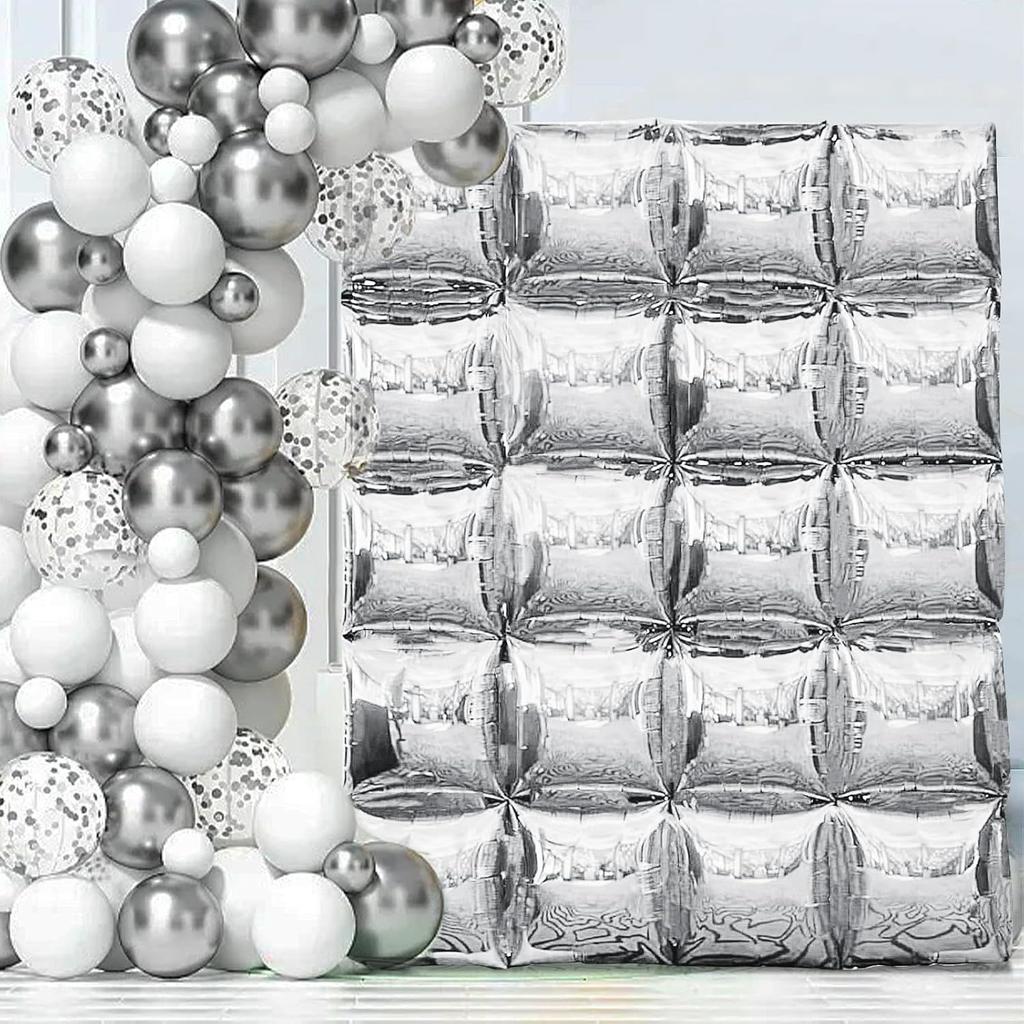 Cube-Patterned Backdrop Balloon Set Birthday Party & Engagement Party Decorations