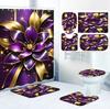 4pc Purple Gold Lotus Bath Curtain Set, 2D Flat Printed Bathroom Partition Curtain, Modern Home Curtain Decoration