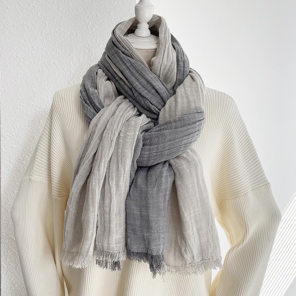 Japanese retro unisex contrasting cotton scarf autumn and winter color blocked tassel shawl men scarves 90x200cm