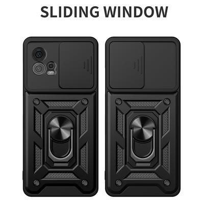 For Motorola Moto G72 4G Kickstand PC+TPU Phone Case Slide Push Pull Camera Lens Protection Cover