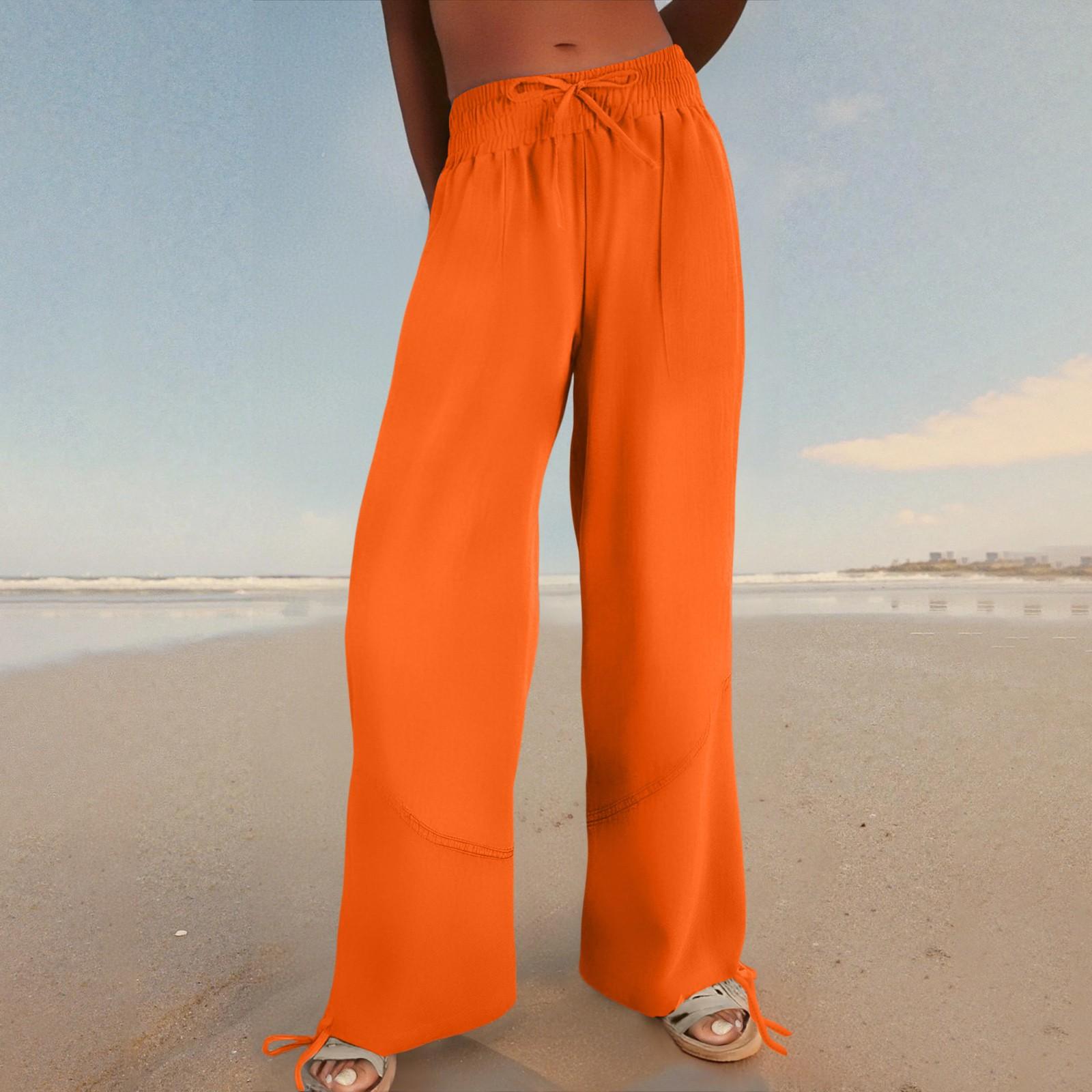 

Женские модные свободные однотонные повседневные брюки с эластичной резинкой на талии и карманами XL шафрановый