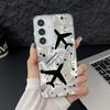 Airplane Pattern Sparking Glitter Slim Phone Case For Samsung S25 Ultra S24 FE S23 A16 A56 A36 A55 TPU Clear Soft Edge Shockproof Hard PC Bumper Cover