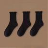 Ruffle Socks for Women 5pair /Lot Mid Crew Middles Tube Ankle High Breathable Black White Female Spring Autumn Sock