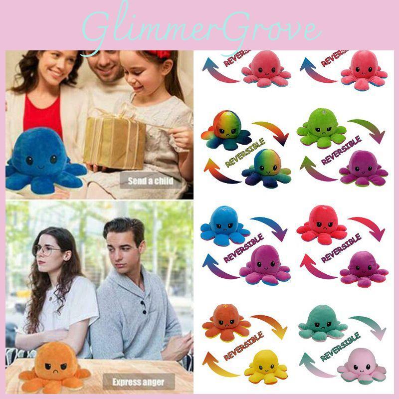 Soft And Adorable Double-sided Flip Reversible Octopus Plush Toy For Kids