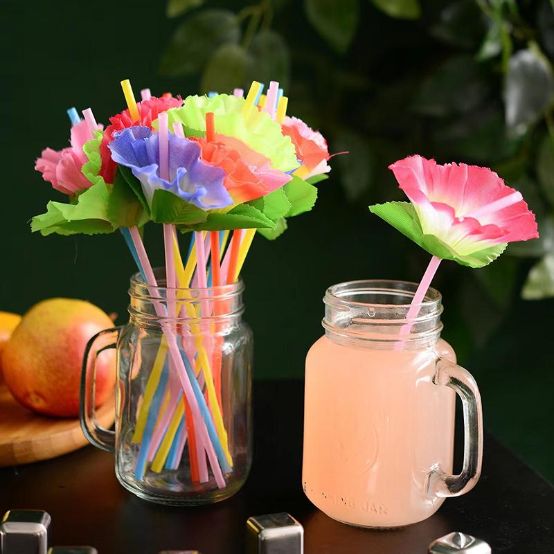 20Pcs/Bag Plastic Summer Birthday Beach Wedding Party Decoration Tropical Hawaii Flower Drinking Straws Luau Hawaiian Theme Party