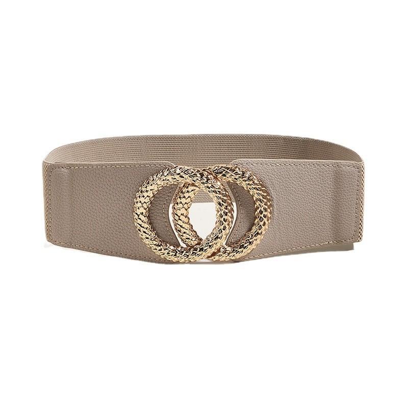 Womens Fall Leather Wide Belt With Serpentine Double Round Buckle For Coats