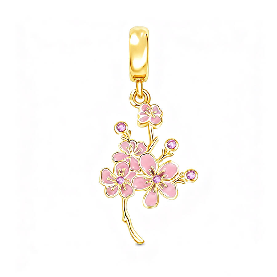Gold Flowers Series Collection Charm Beads Cherry Blossom Blossom Pink Daisy Flower Rose In Bloom Beads Fit Bracelets Diy Fashion Jewelry Gift