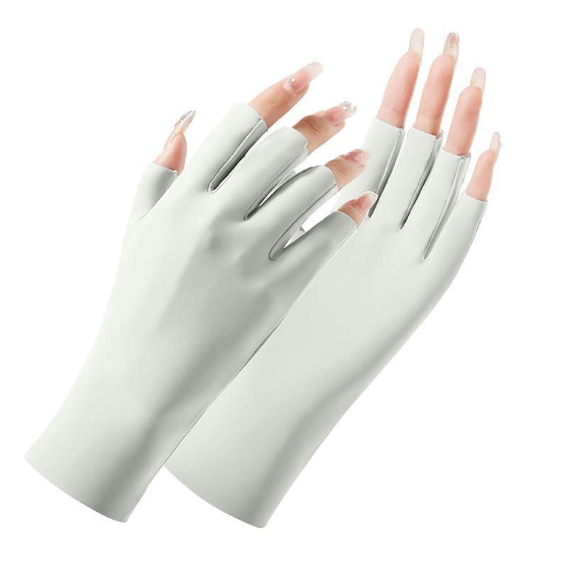Summer Lightweight Women's Sun Protection Gloves for UV Protection, Nail Art, Electric Bike Riding, Cycling, Half-finger Ice Silk Gloves