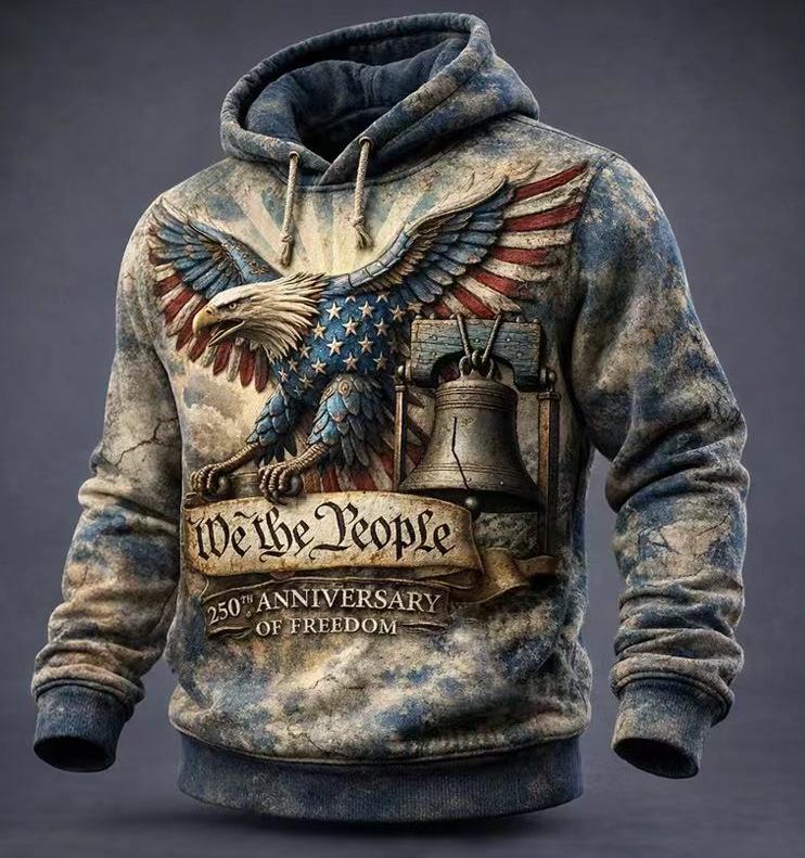 Men's Retro American Flag Print Hoodie