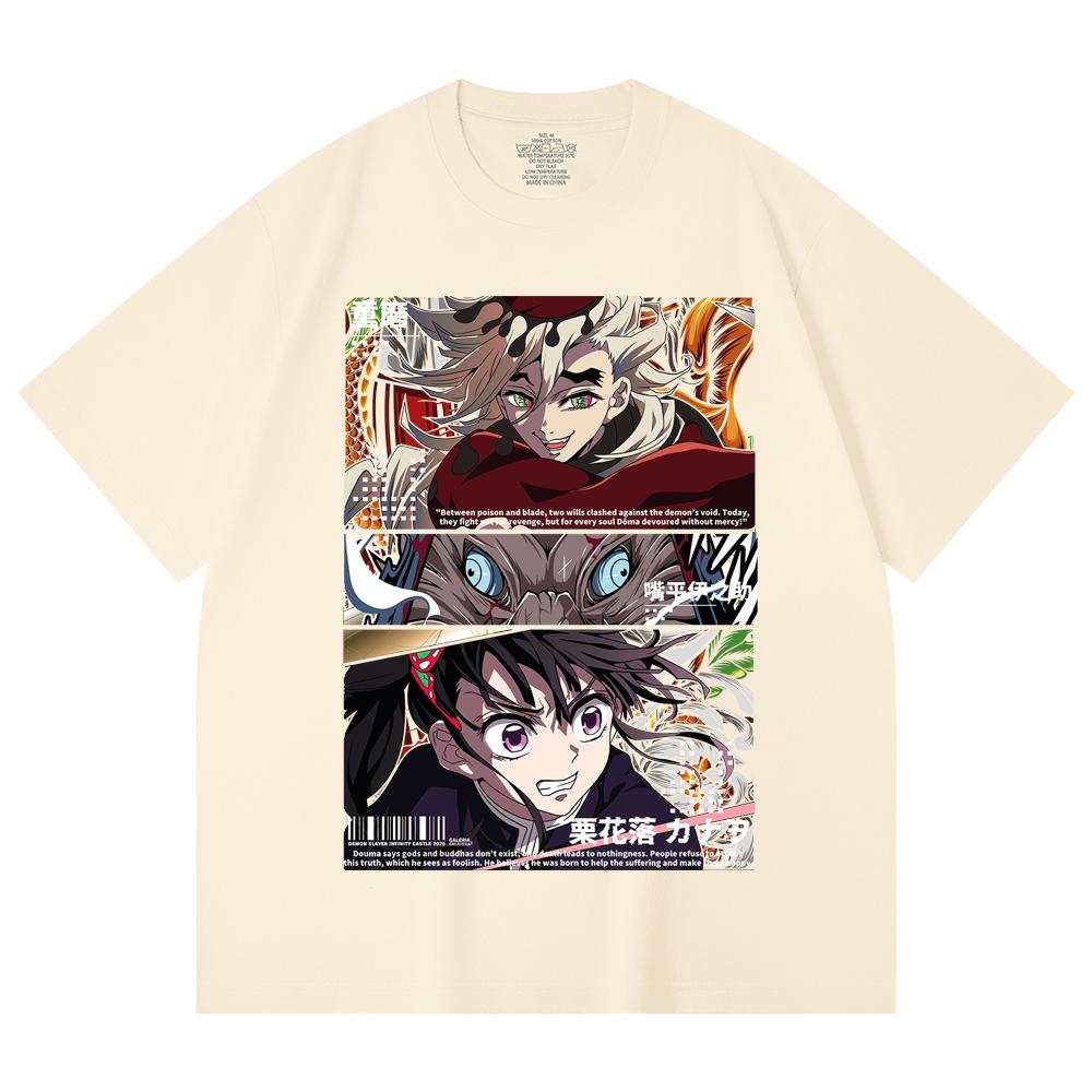 

230 Gsm 100% Cotton Demon Slayer V30 Kanao x Doma White Print Unisex Heavy Cotton T Shirt XS абрикосовый