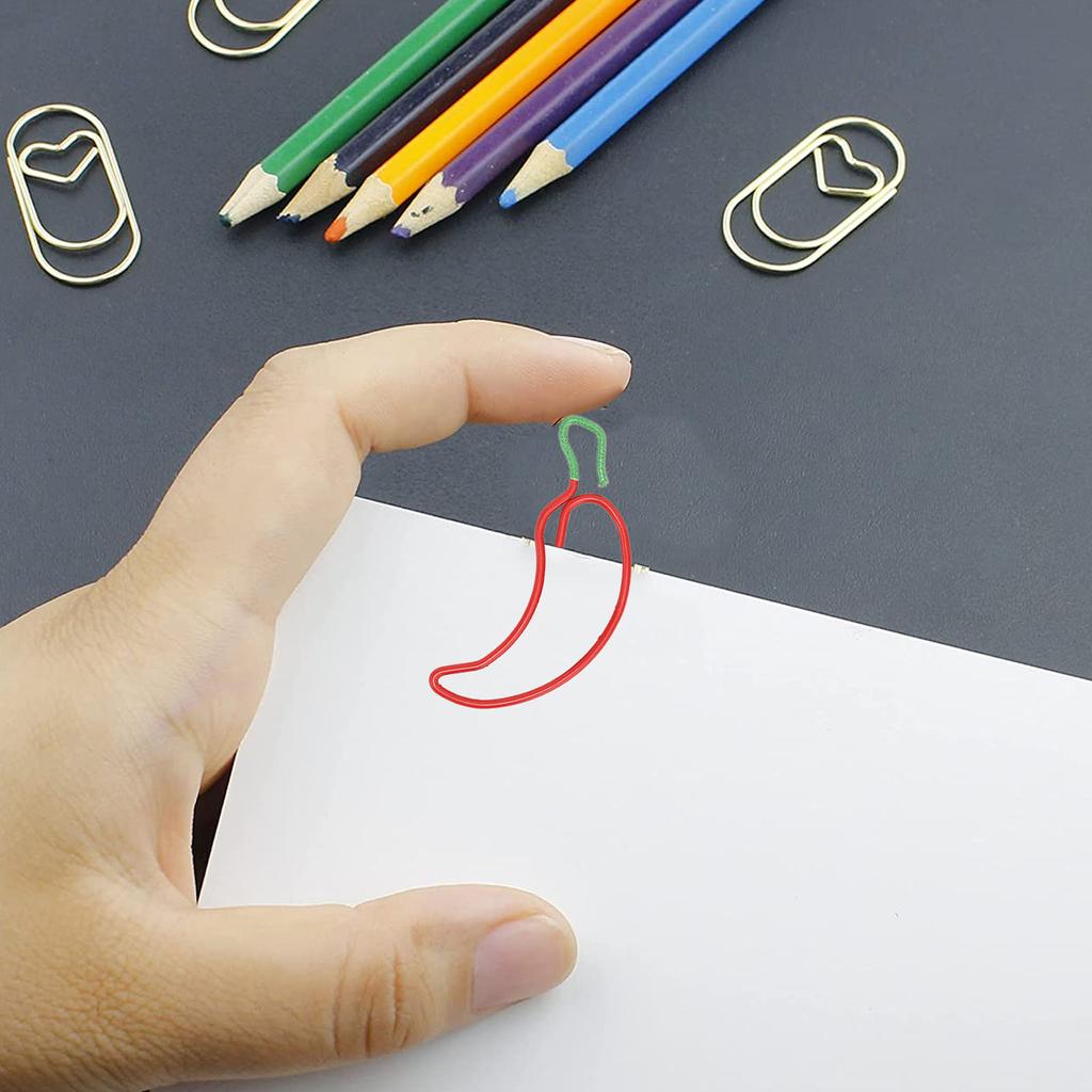 100pcs Paper Clips Pepper Shape Increased Slip Resistance Rust Prevention Metal Cute Paper Clips for