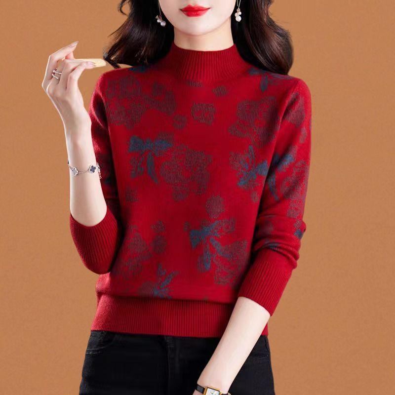 

Полуводолазка жаккардовый женский свитер осень и зима новый модный трикотажный низ рубашки топ XL