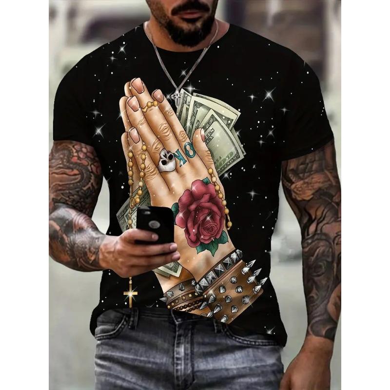 Sommermode 3D-gedrucktes Muster Bedruckte Lockere Lässige Rundhals Kurzarm T-Shirts Herren