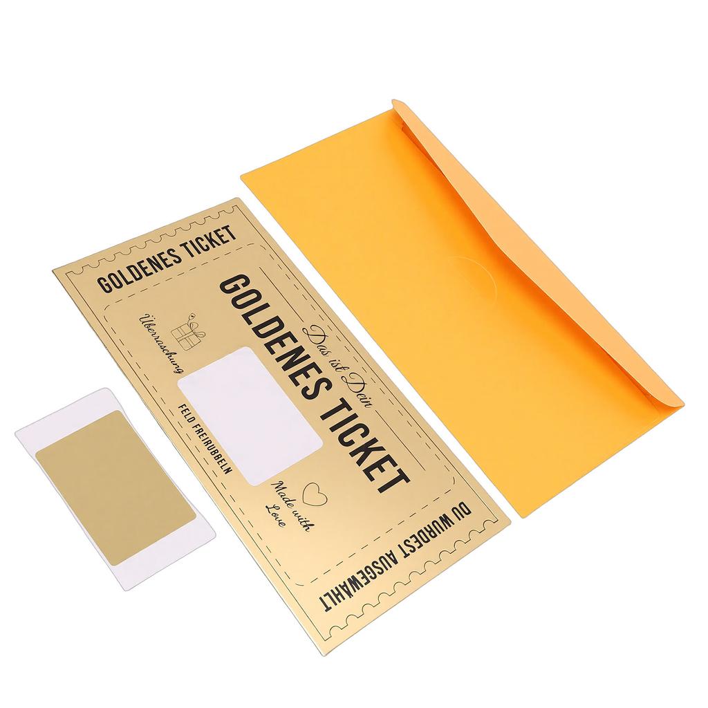 Golden Reveal Ticket with Envelope and Covering Film Scratch Off Surprise Card for Birthday Anniversary Gift