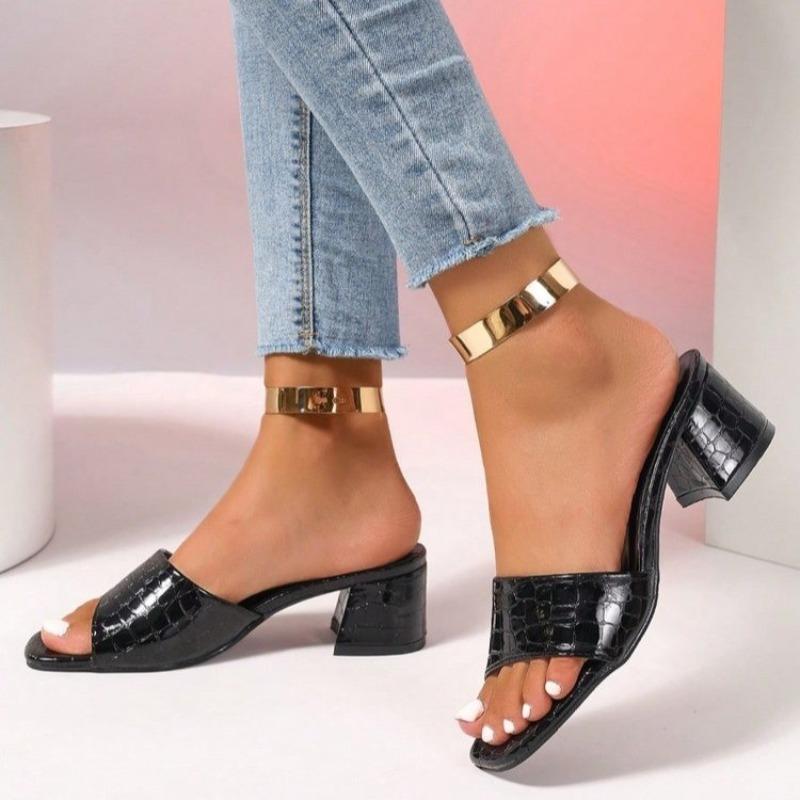 Fashion 2025 New Women's High Heels, Thick Heels, Square Toe Flip Flops, Fashionable Outer Wear Fish Mouth Sandals