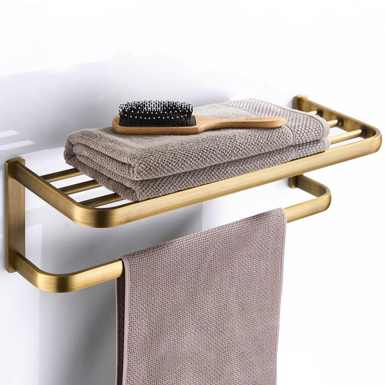 European Retro Copper Bathroom Shelf and Towel Rack in Antique Style