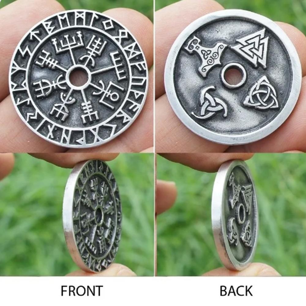 Men's Vintage Viking Rune Compass Pendant Necklace High Quality Metal Pagan Amulet for Men Accessories Necklace