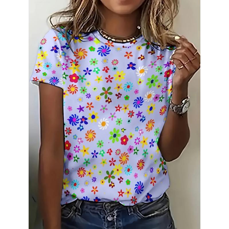 3D Printed Women's Round Neck Short Sleeved T-shirt