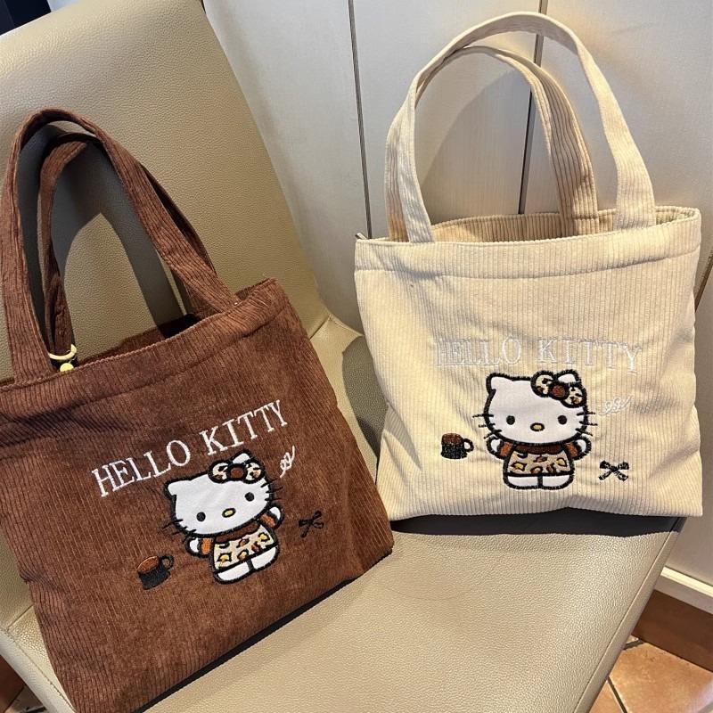 Embroidered Kitty Handbag Hand Carry To Work Cute Large Capacity Versatile Corduroy Small Bag Mommy Bag Going Out