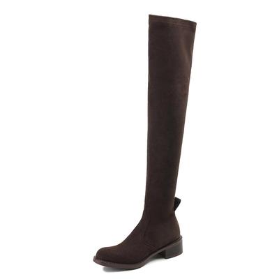 Flock Herbst Winter Schuhe Mittelhohe Absätze Stretch Stiefel Runde Zehenpartie Europäischer Stil Warm halten Overknee-Stiefel