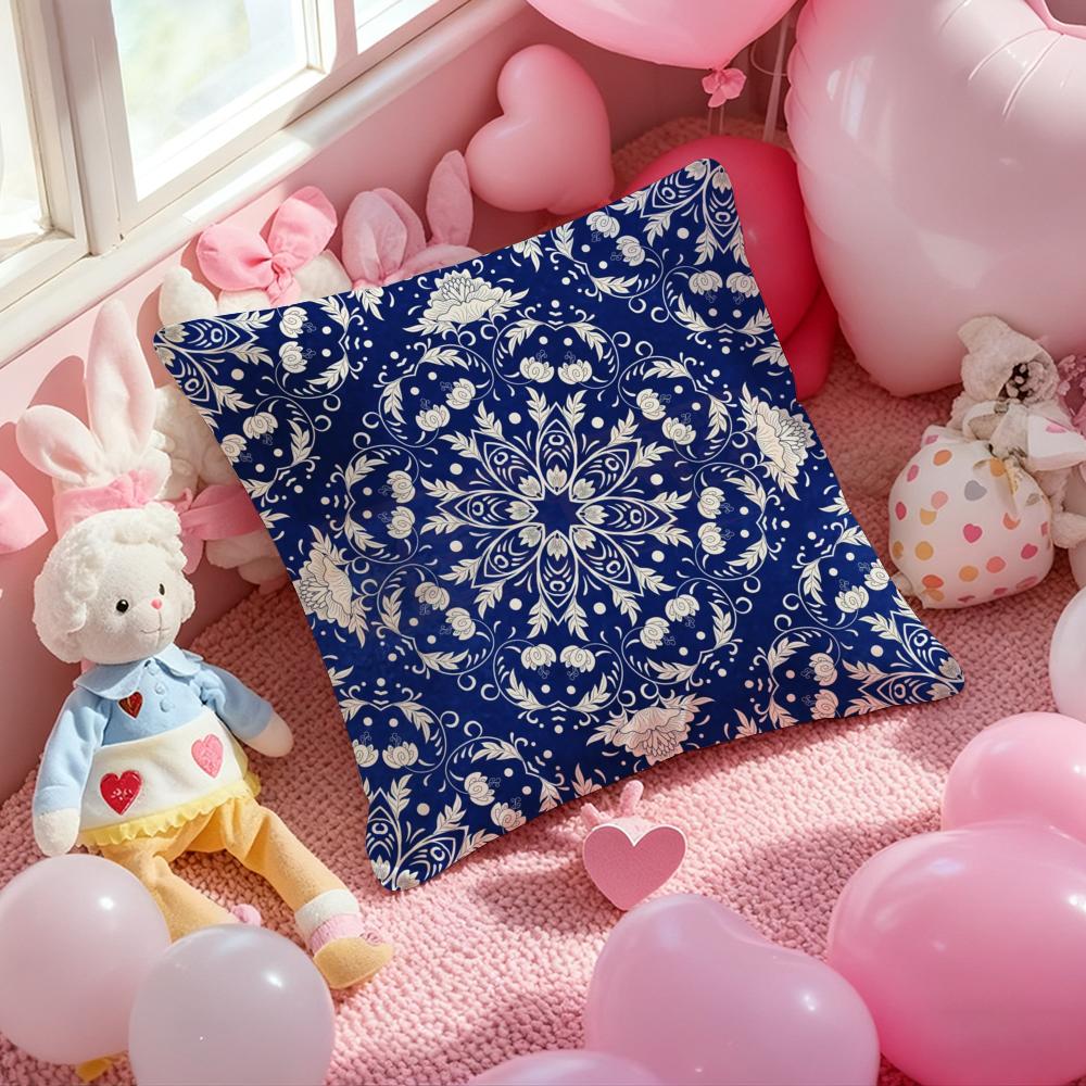 

Ethnic style blue floral Pillow Case Soft Plush Fabric Double-Sided Printed Cushion Cover Warm Winter Sofa Pillow Case 30cmx30cm