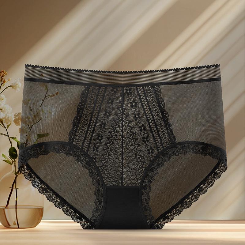 Women s Lace Mid-Waist Seamless Breathable Antibacterial Panties L