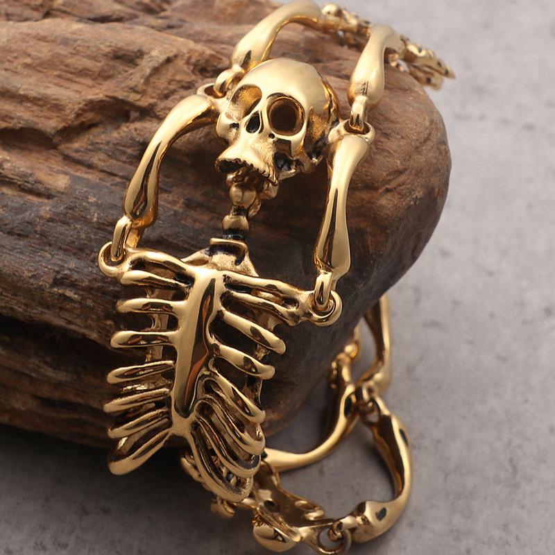 

Панк-рок готический браслет с черепом для мужчин из нержавеющей стали скелетная цепочка байкерский ювелирный бренд мужские браслеты аксессуары 21CM золотой