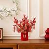 Artificial Bonsai Potted Plants Red Berry Branches Desk Floral Arrangements Flocked Silk Material