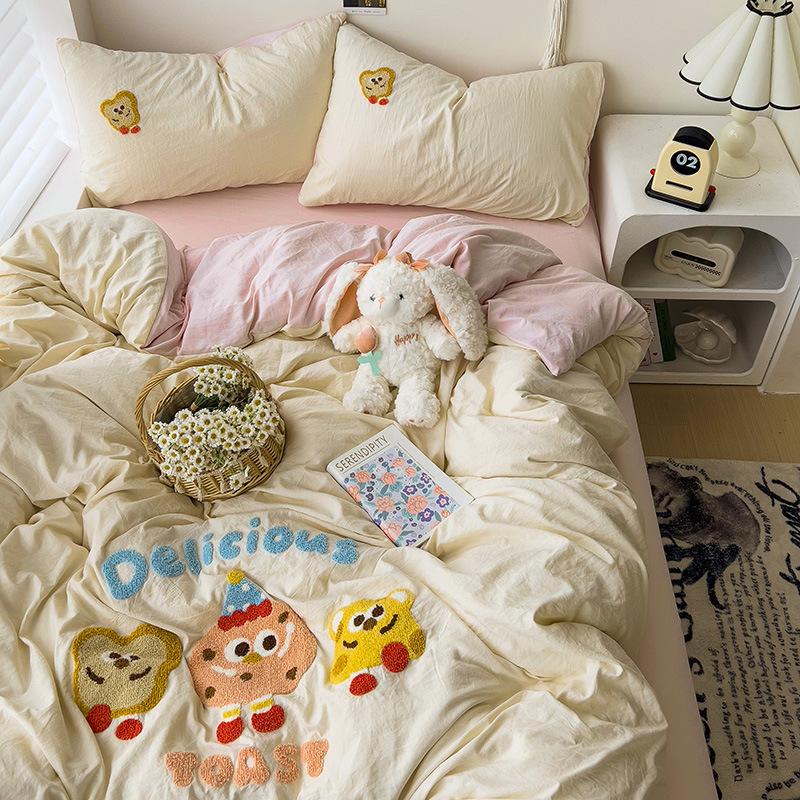 Bedding Pure Cotton Four-piece Set, Quilt Cover, Quilt Cover, Bed Sheet, Human Dormitory Three-piece Set