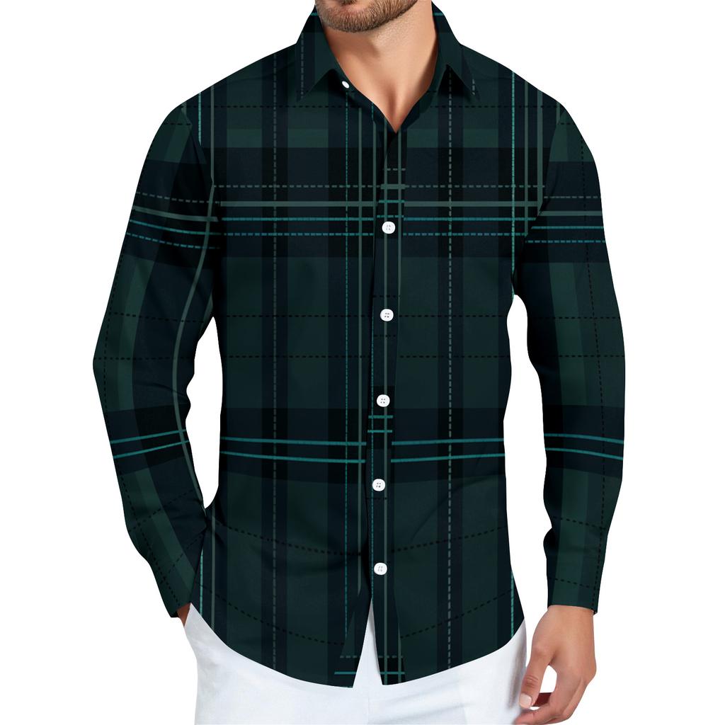 Men's striped print long sleeve button,up shirt