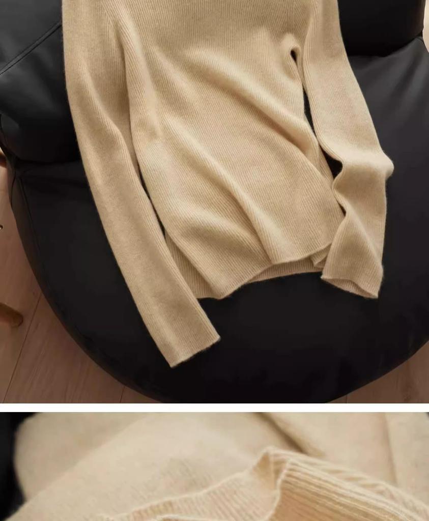 Women's Seamless Pure Wool Semi-High Neck Slimming Sweater - Autumn/Winter Base Layer