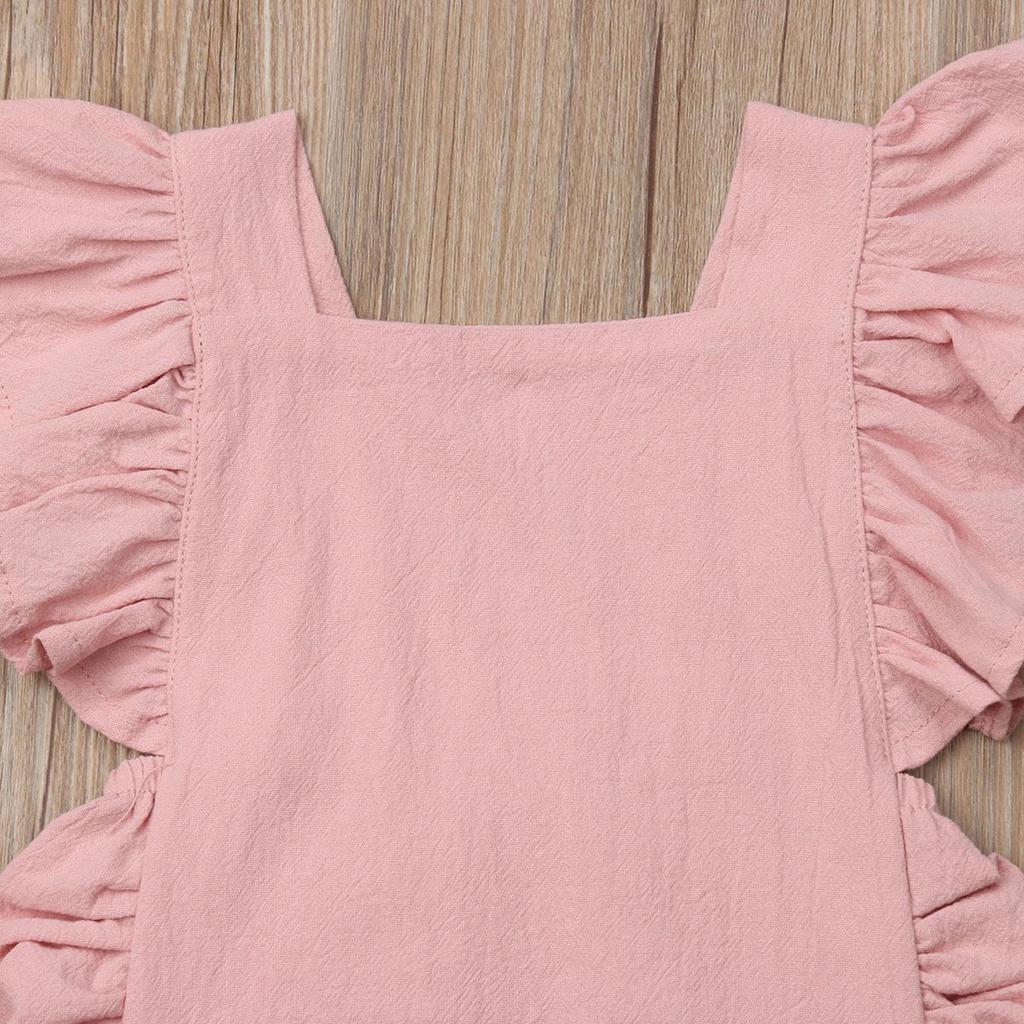Newborn Baby Girl Ruffled Solid Color Sleeveless Backless Romper Jumpsuit Outfit Sunsuit