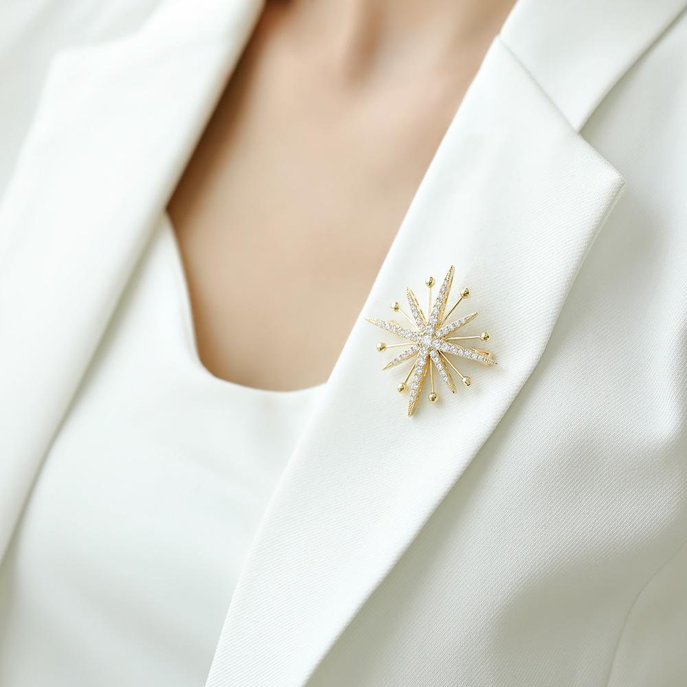 Bo Xin Yun Luxury Zirconia Snowflake Brooch: Classic Anti-exposure Accessory Pin