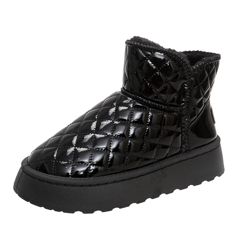 Fashion Thicken Warm Plush Snow Boots Women Thick Sole Patent Leather Waterproof Winter Boots Woman Non Slip White Platform Ankle Botas