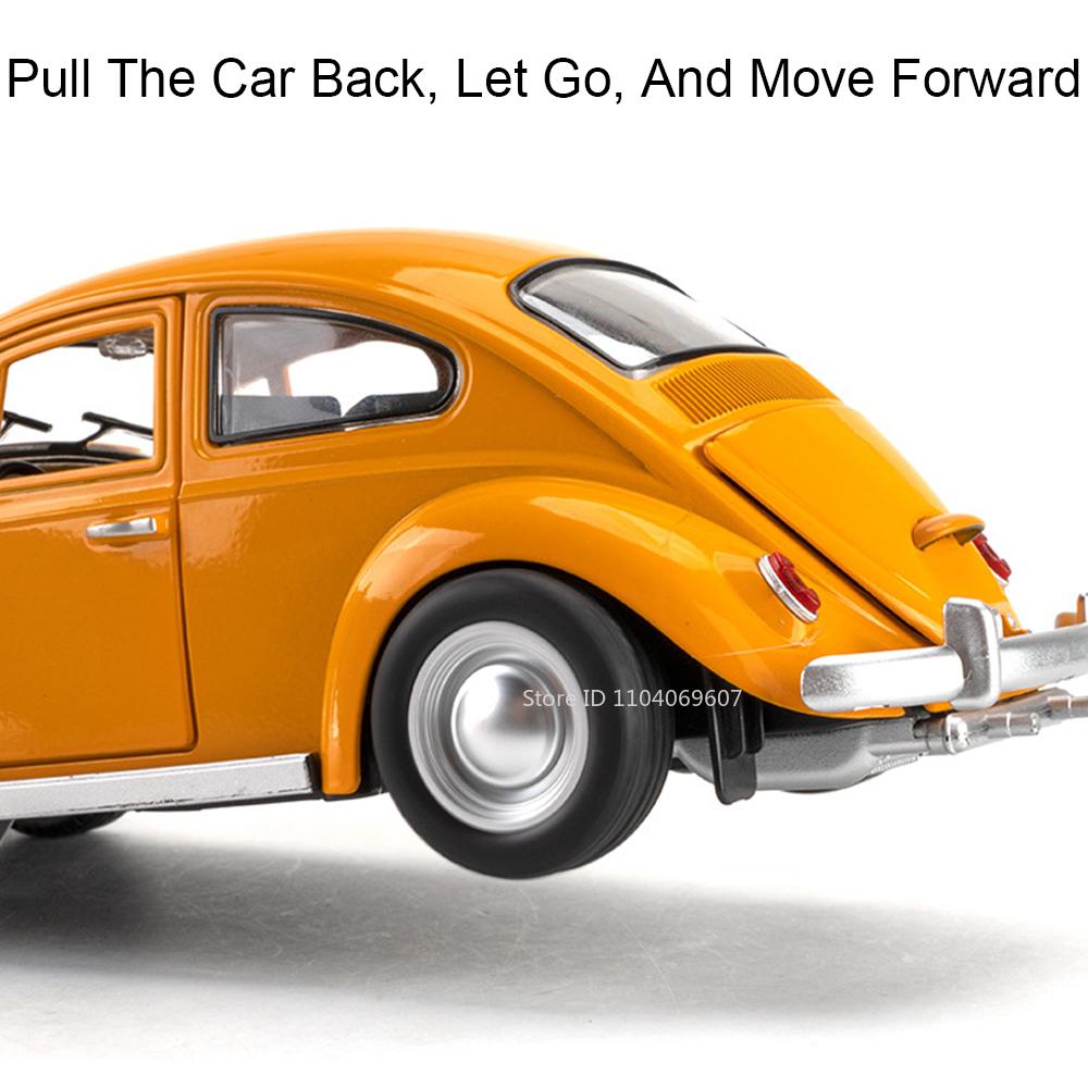 1:18 Mini Beetle 1955 Model Toy Cars Alloy Diecast Pull Back 4 Doors Opened Sound Light Simulation Vehicle Toys for Kids Gifts
