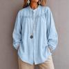Women's Fall Long Sleeve Blouse with Embroidery and Cutout, Round Neck Loose Fit Casual Shirt