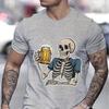 Cheering Skeleton Beer Print Men T-shirt Creative Skull and Beers Graphic Classic Tops Beer Lover Gifts Funny Summer T-shirt Men
