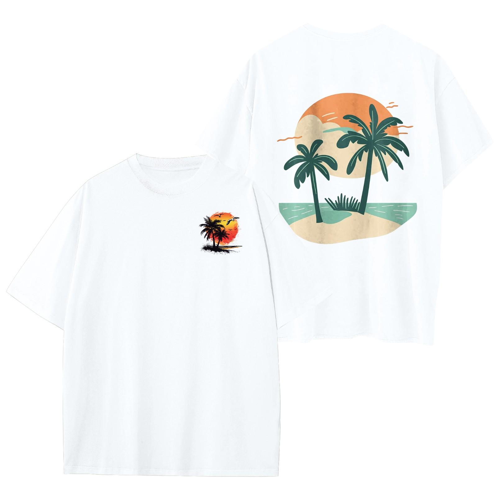 

Женский круглый вырез модный свободный гавайский принт короткие рукава M белый