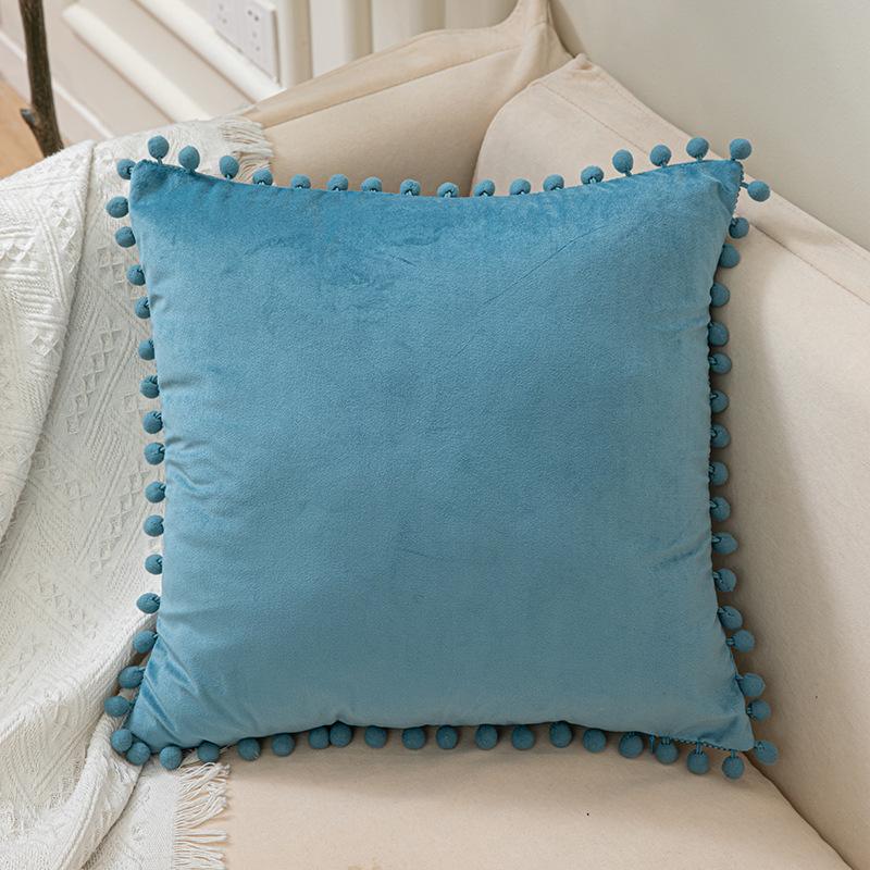 Solid Color Fur Ball Pillow Cover, Velvet Cushion Cover, Sofa Bed Pillow Cover, Nordic Home Chair